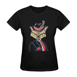 Gangster Cat Black Women's T-Shirt in USA Size (Two Sides Printing)