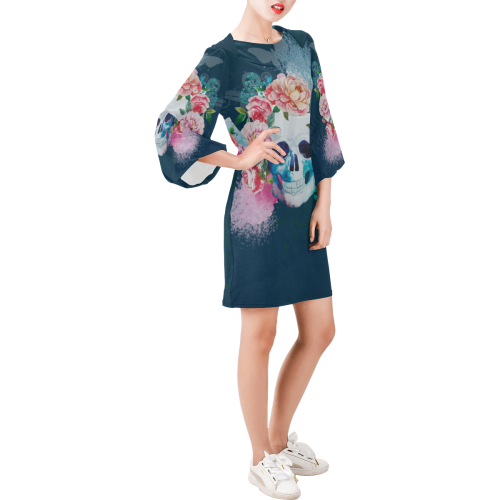 Amazing Hippie Skull Bell Sleeve Dress (Model D52)