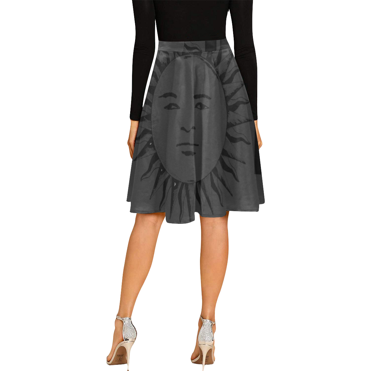 GOD Midi Skirt Black Melete Pleated Midi Skirt (Model D15)