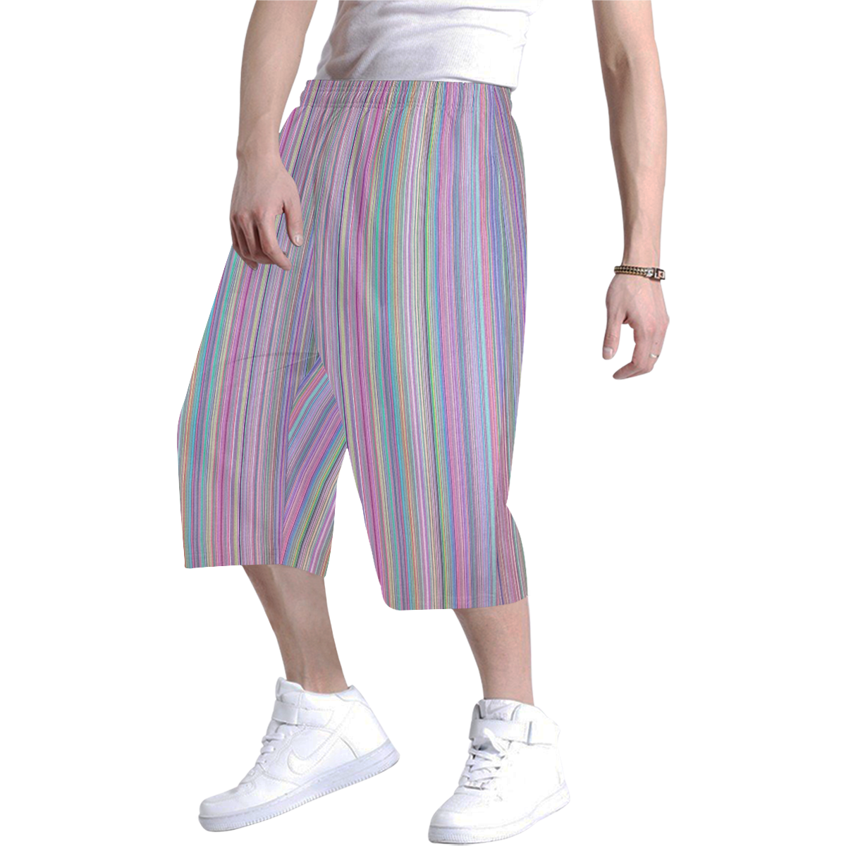 Broken TV rainbow stripe Men's All Over Print Baggy Shorts (Model L37)