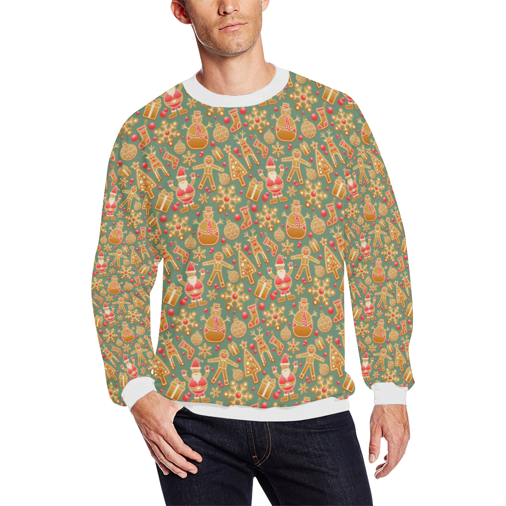 Christmas Gingerbread Icons Pattern All Over Print Crewneck Sweatshirt for Men (Model H18)
