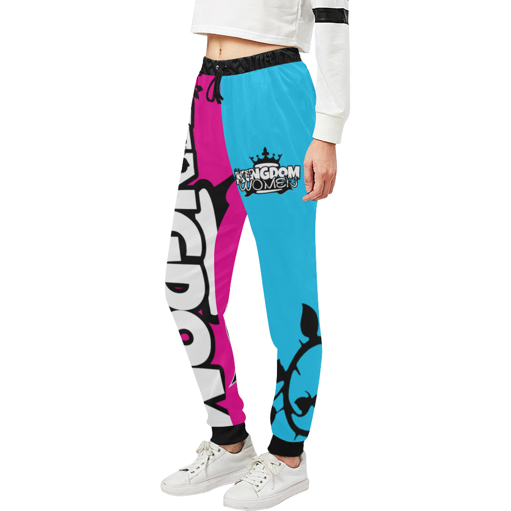 Blue/Neon Pink Unisex All Over Print Sweatpants (Model L11)