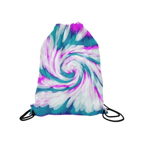 Turquoise Pink Tie Dye Swirl Abstract Medium Drawstring Bag Model 1604 (Twin Sides) 13.8"(W) * 18.1"(H)