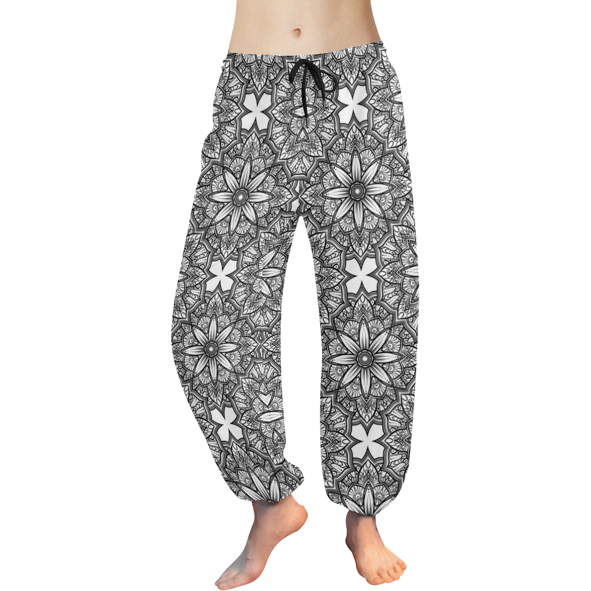 Black and White Mandala Women's All Over Print Harem Pants (Model L18)