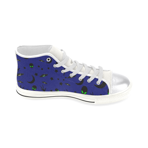 Alien Flying Saucers Stars Pattern on Blue Women's Classic High Top Canvas Shoes (Model 017)