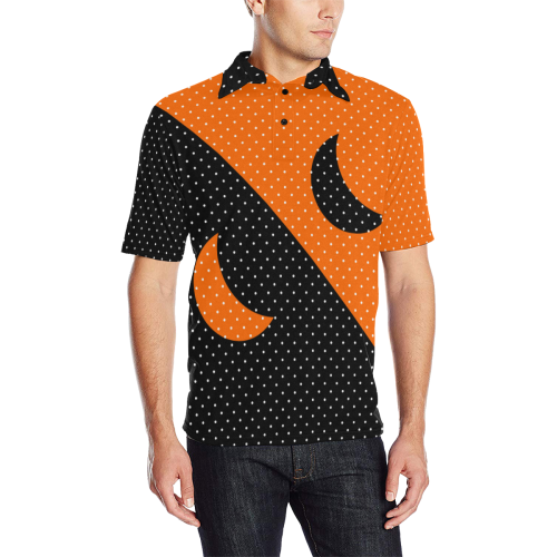 Halloween Black and Orange Polka Dots Men's All Over Print Polo Shirt (Model T55)