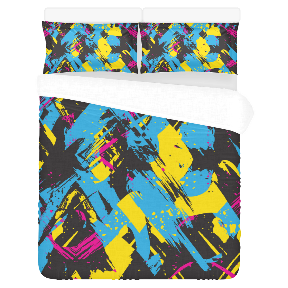 Colorful paint stokes on a black background 3-Piece Bedding Set