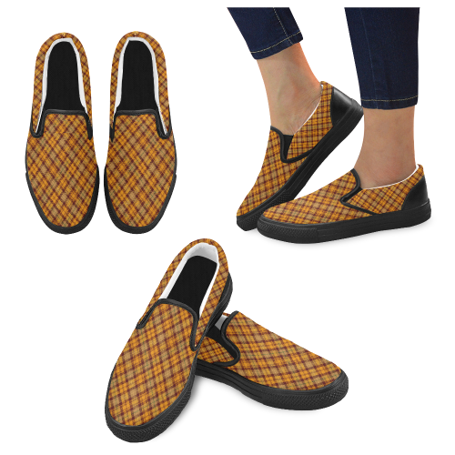 Plaid patterns Women's Unusual Slip-on Canvas Shoes (Model 019)