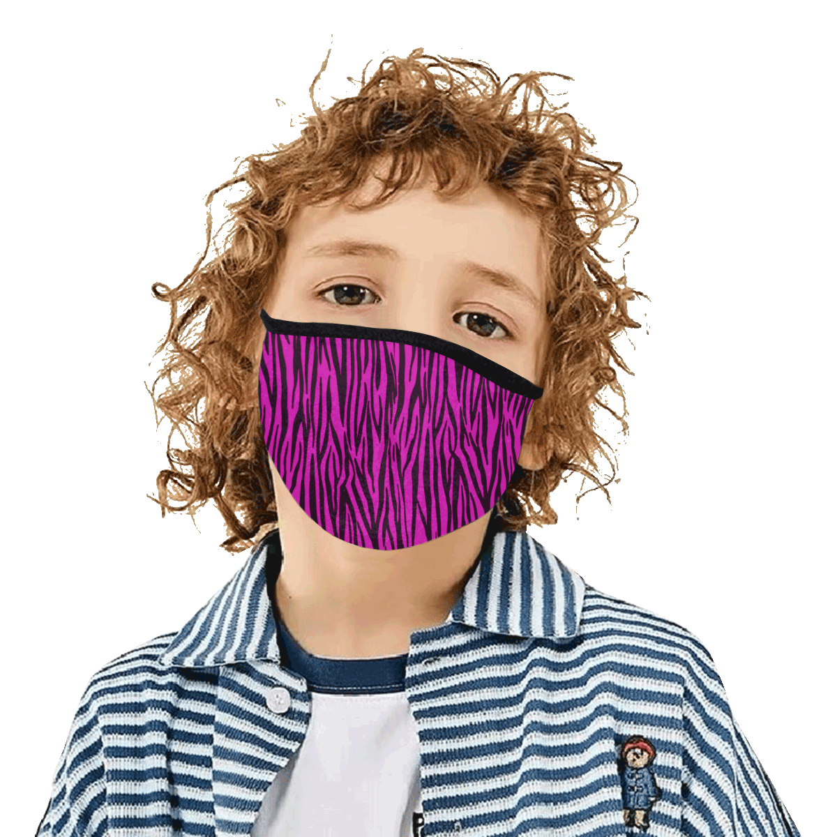 Pink Zebra Stripes Face Mask Mouth Mask in One Piece (Model M02)
