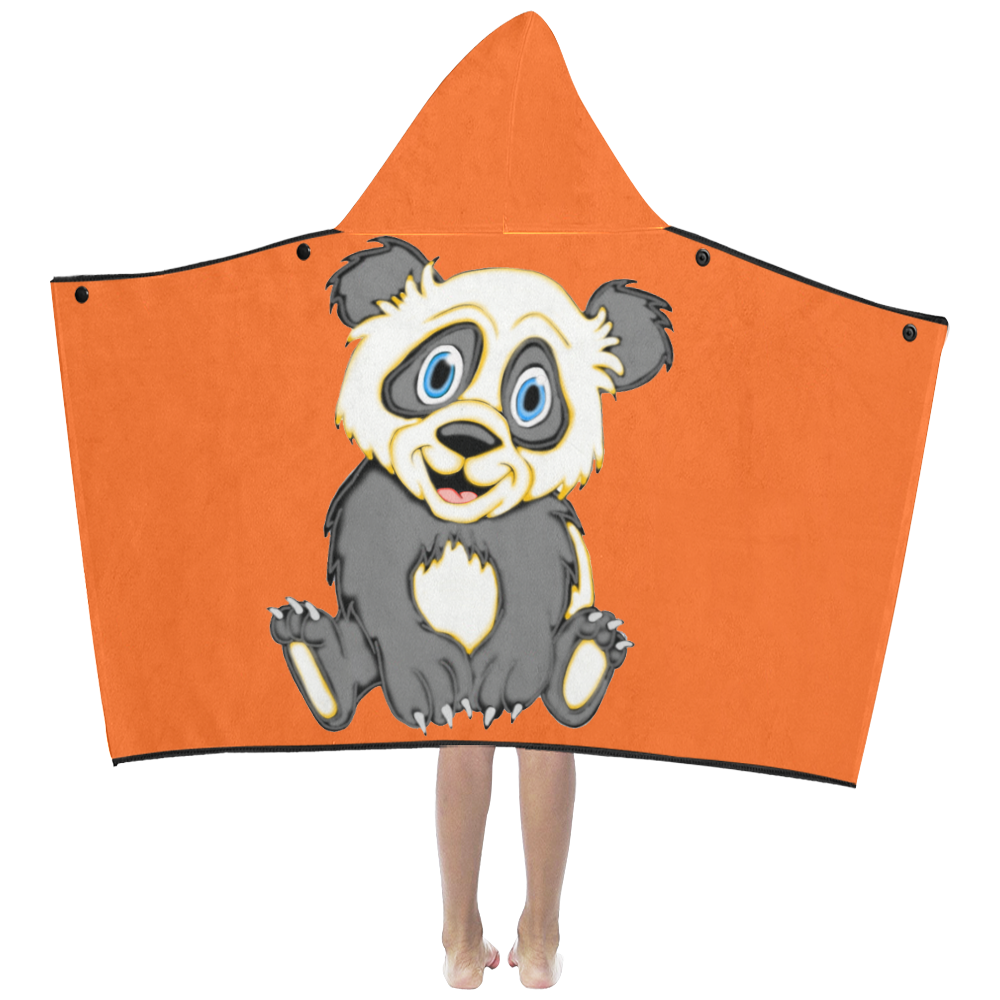 Smiling Panda Orange Kids' Hooded Bath Towels
