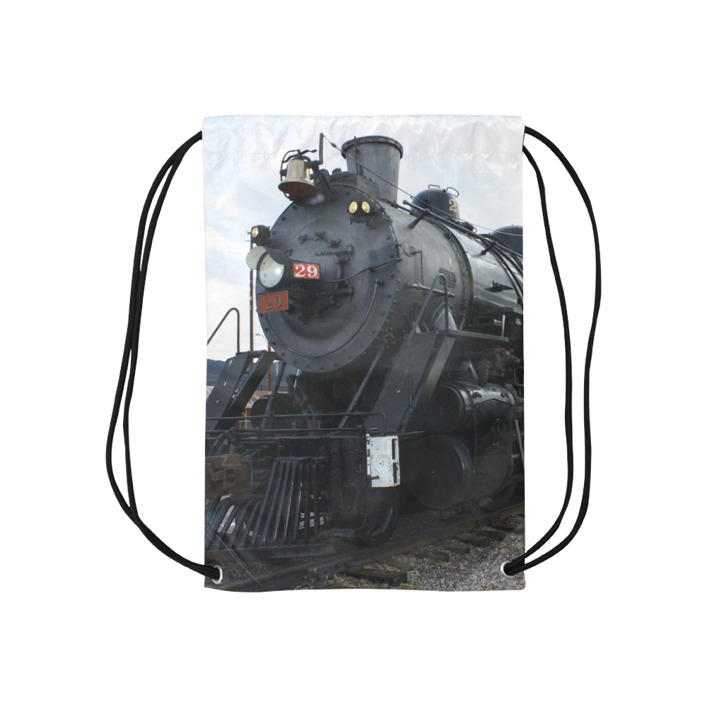 Railroad Vintage Steam Engine on Train Tracks Small Drawstring Bag Model 1604 (Twin Sides) 11"(W) * 17.7"(H)