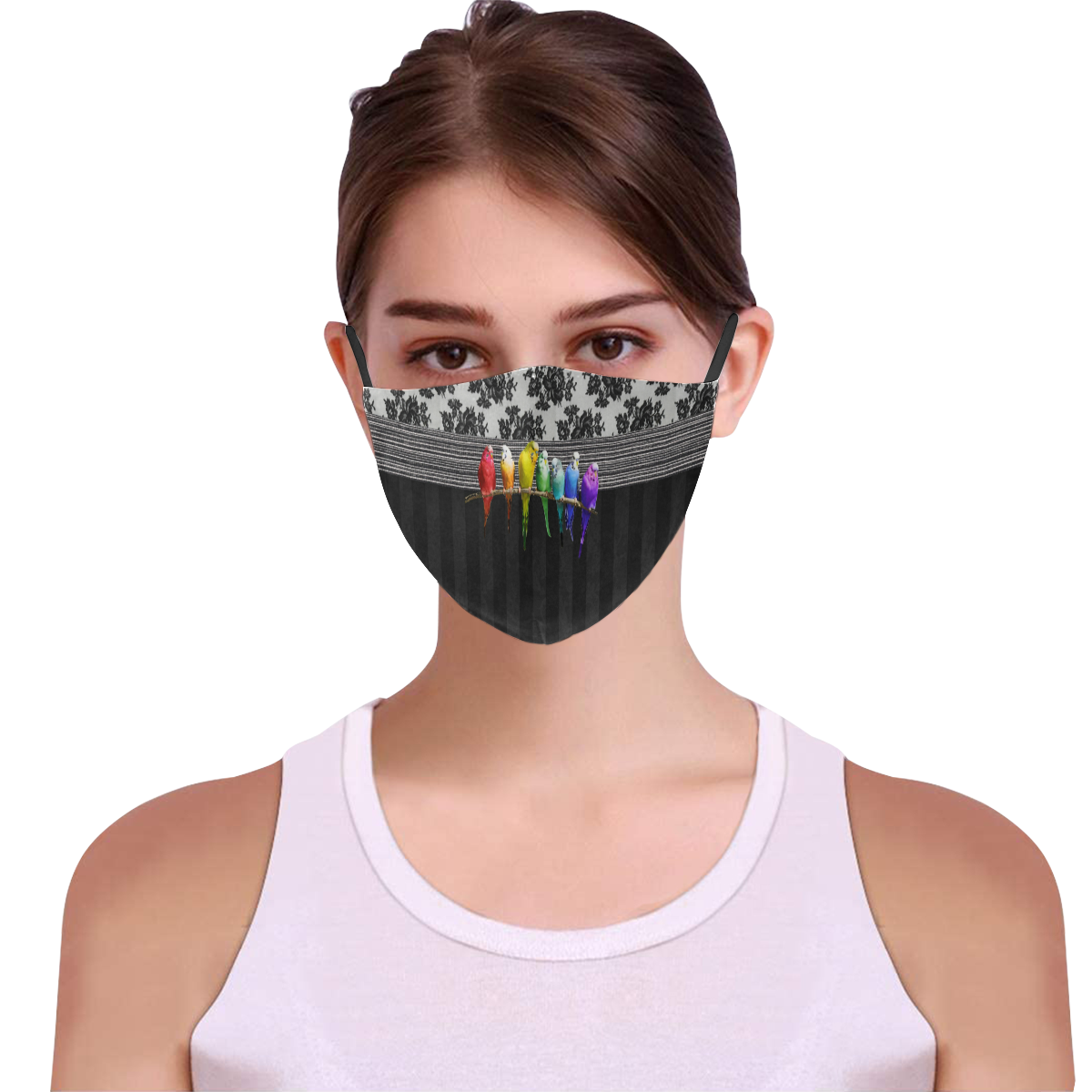 Rainbow Budgies Lace 3D Mouth Mask with Drawstring (Pack of 3) (Model M04)