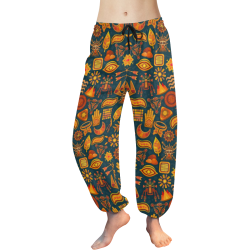 Ethno Pattern Green Orange 2 Women's All Over Print Harem Pants (Model L18)