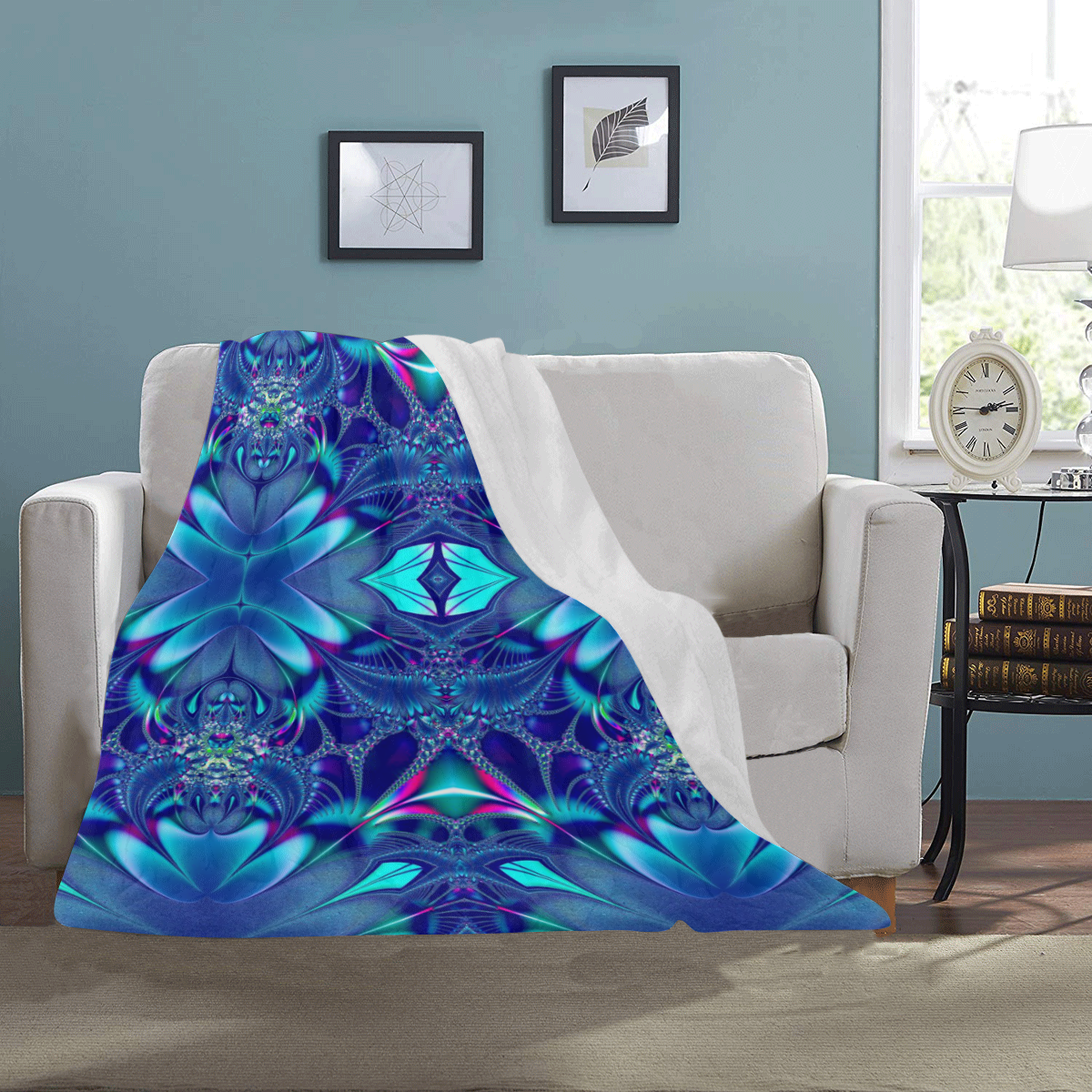 Blue Elegance Fractal Abstract Ultra-Soft Micro Fleece Blanket 40"x50"