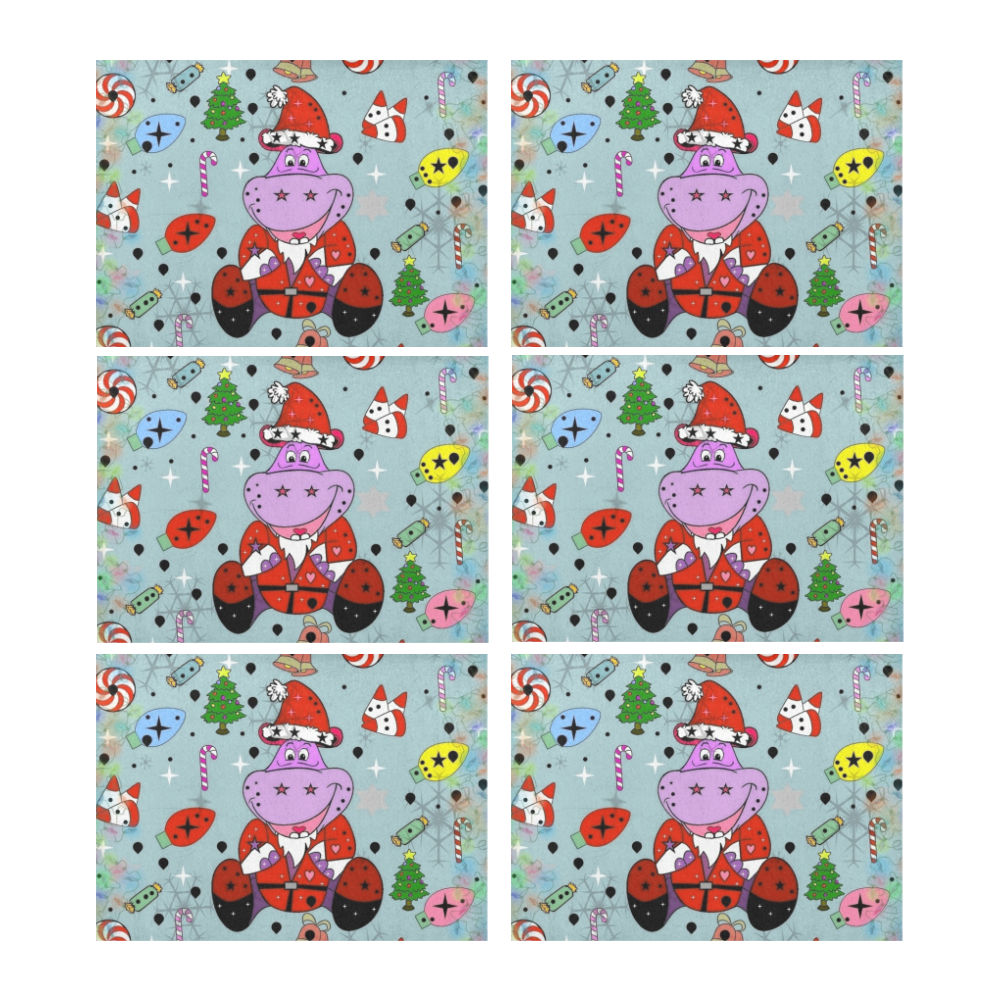 Christmas Hippo by Nico Bielow Placemat 14’’ x 19’’ (Set of 6)