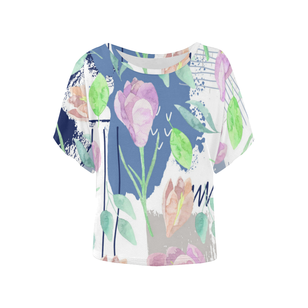 Flower pattern c Women's Batwing-Sleeved Blouse T shirt (Model T44)