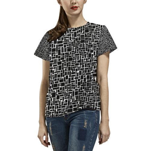 BLACK AND WHITE BOX PATTERN All Over Print T-Shirt for Women (USA Size) (Model T40)