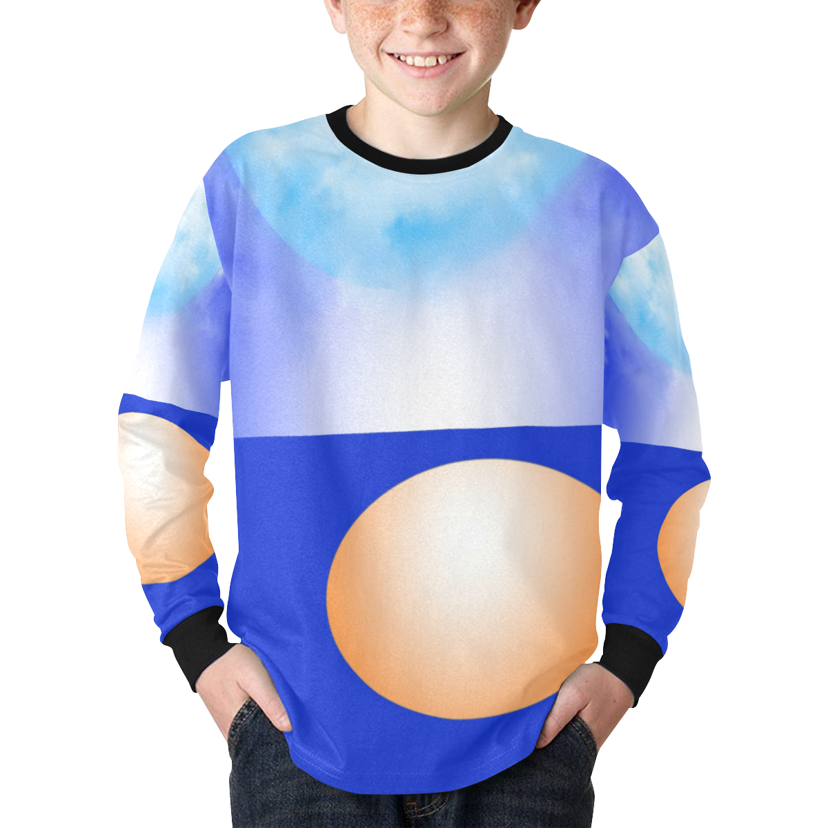 Blue & Orange Kids' Rib Cuff Long Sleeve T-shirt (Model T64)