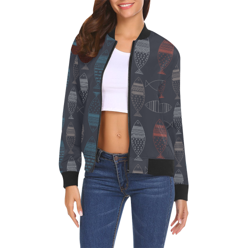 abstract fish All Over Print Bomber Jacket for Women (Model H19)