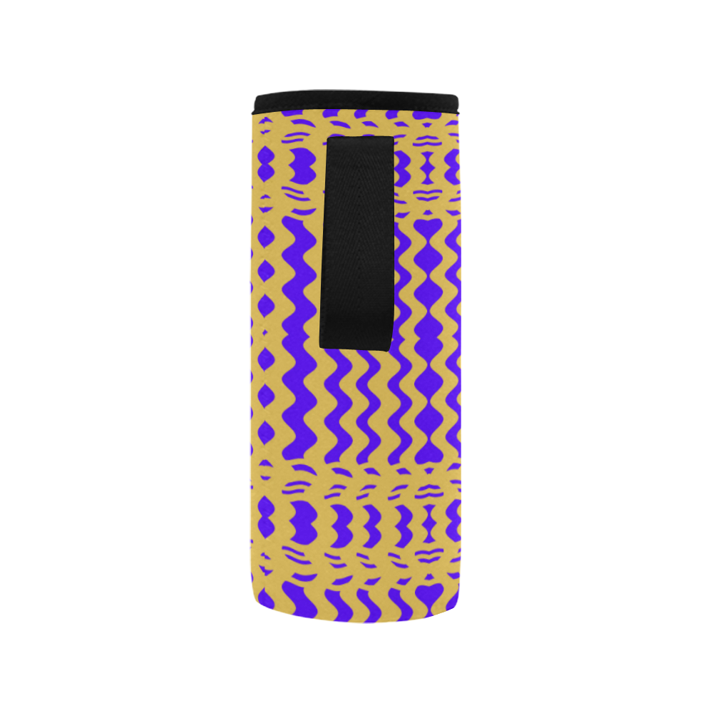 Purple Yellow Modern  Waves Lines Neoprene Water Bottle Pouch/Medium