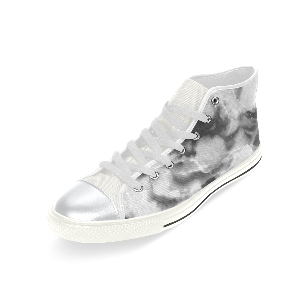 Marble Black and White Pattern High Top Canvas Women's Shoes/Large Size (Model 017)