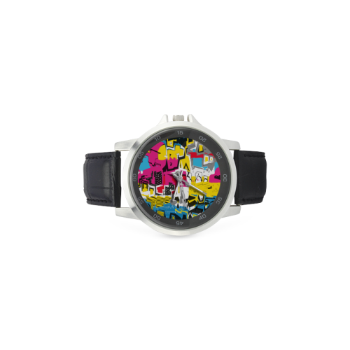 Distorted shapes Unisex Stainless Steel Leather Strap Watch(Model 202)