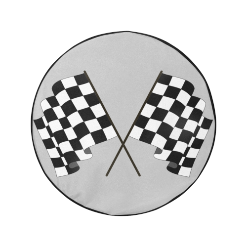 Checkered Race Flags on Black and Silver 34 Inch Spare Tire Cover