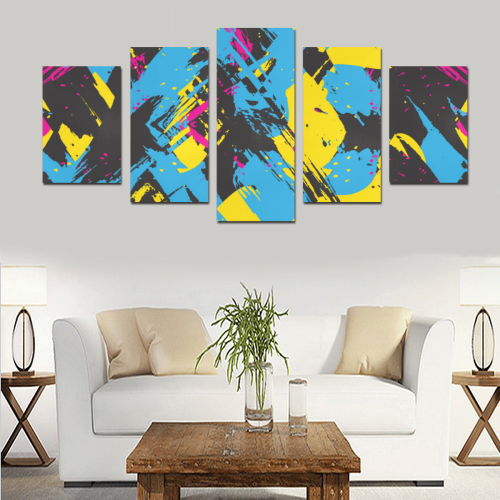 Colorful paint stokes on a black background Canvas Print Sets D (No Frame)