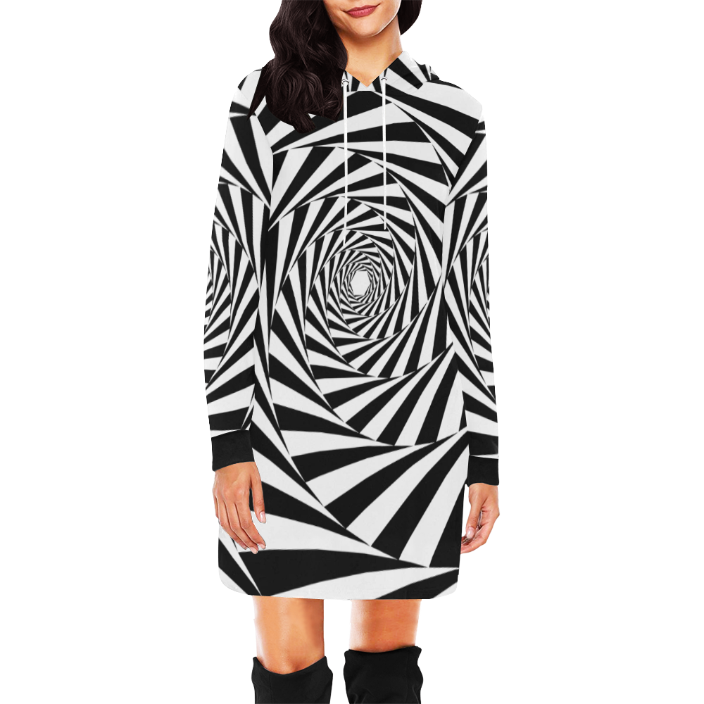 Spiral All Over Print Hoodie Mini Dress (Model H27)