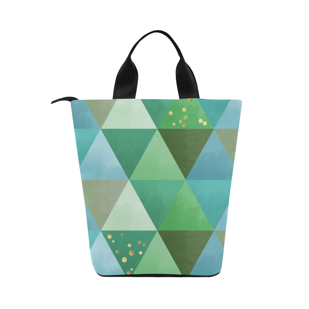 Triangle Pattern - Green Teal Khaki Moss Nylon Lunch Tote Bag (Model 1670)