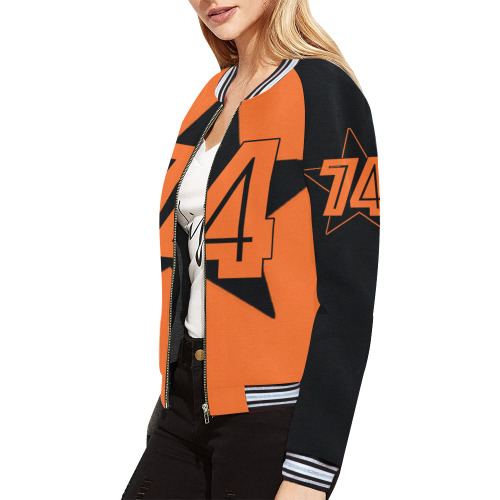Dundealent 5 stars I orange /black All Over Print Bomber Jacket for Women (Model H21)