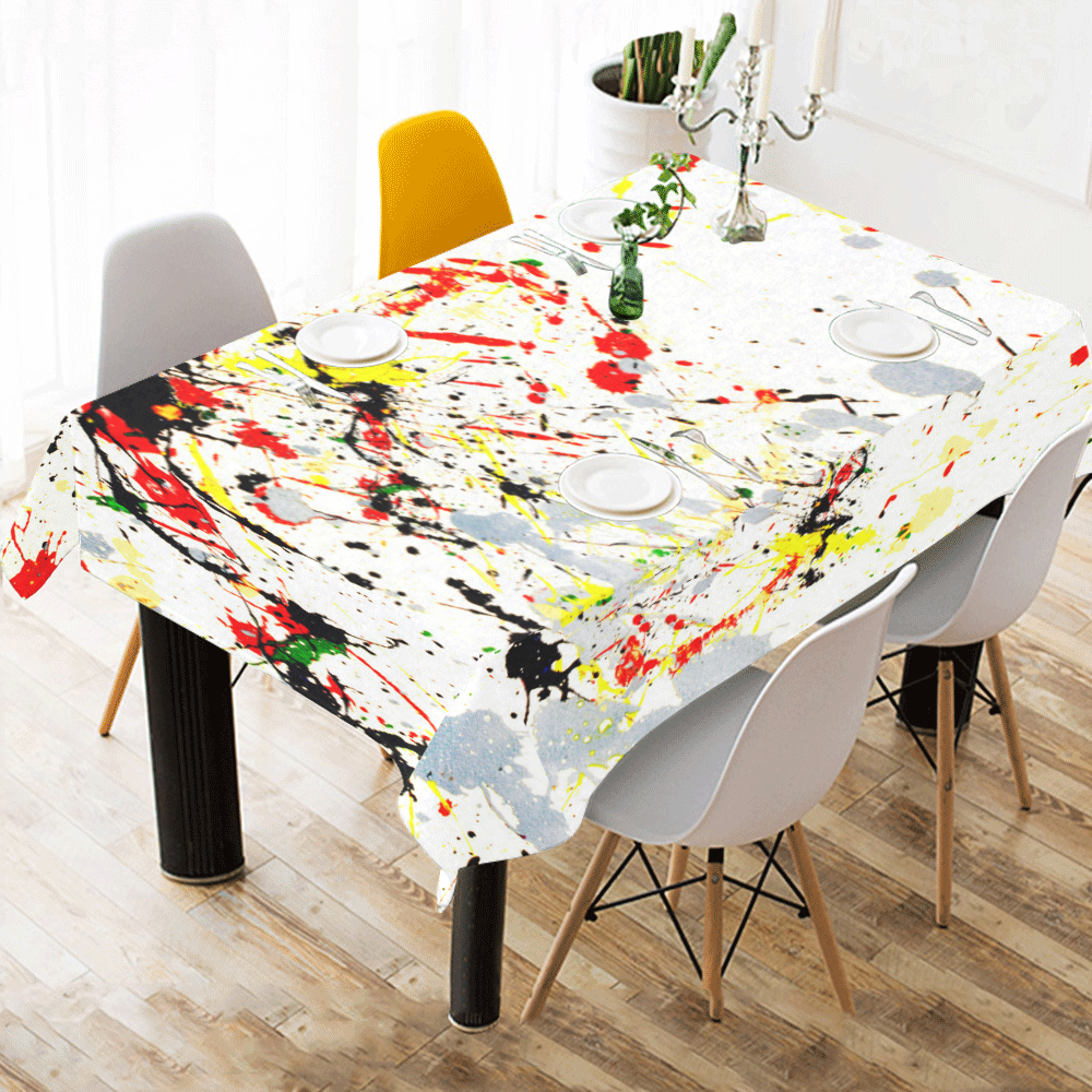 Black, Red, Yellow Paint Splatter Cotton Linen Tablecloth 60"x 84"