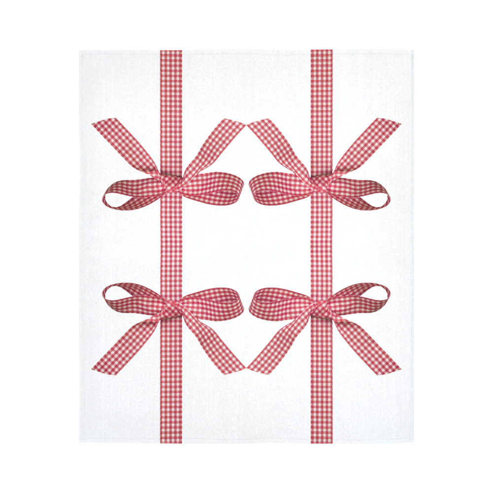 Red Gingham Christmas Bows Cotton Linen Wall Tapestry 51"x 60"