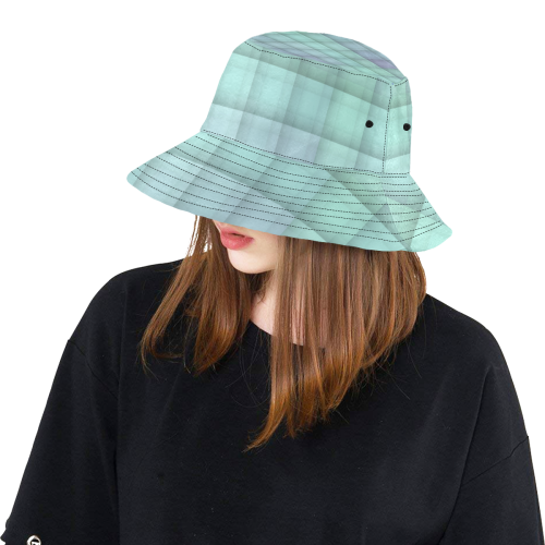 Glass Mosaic Mint Green and Violet Geometrical All Over Print Bucket Hat