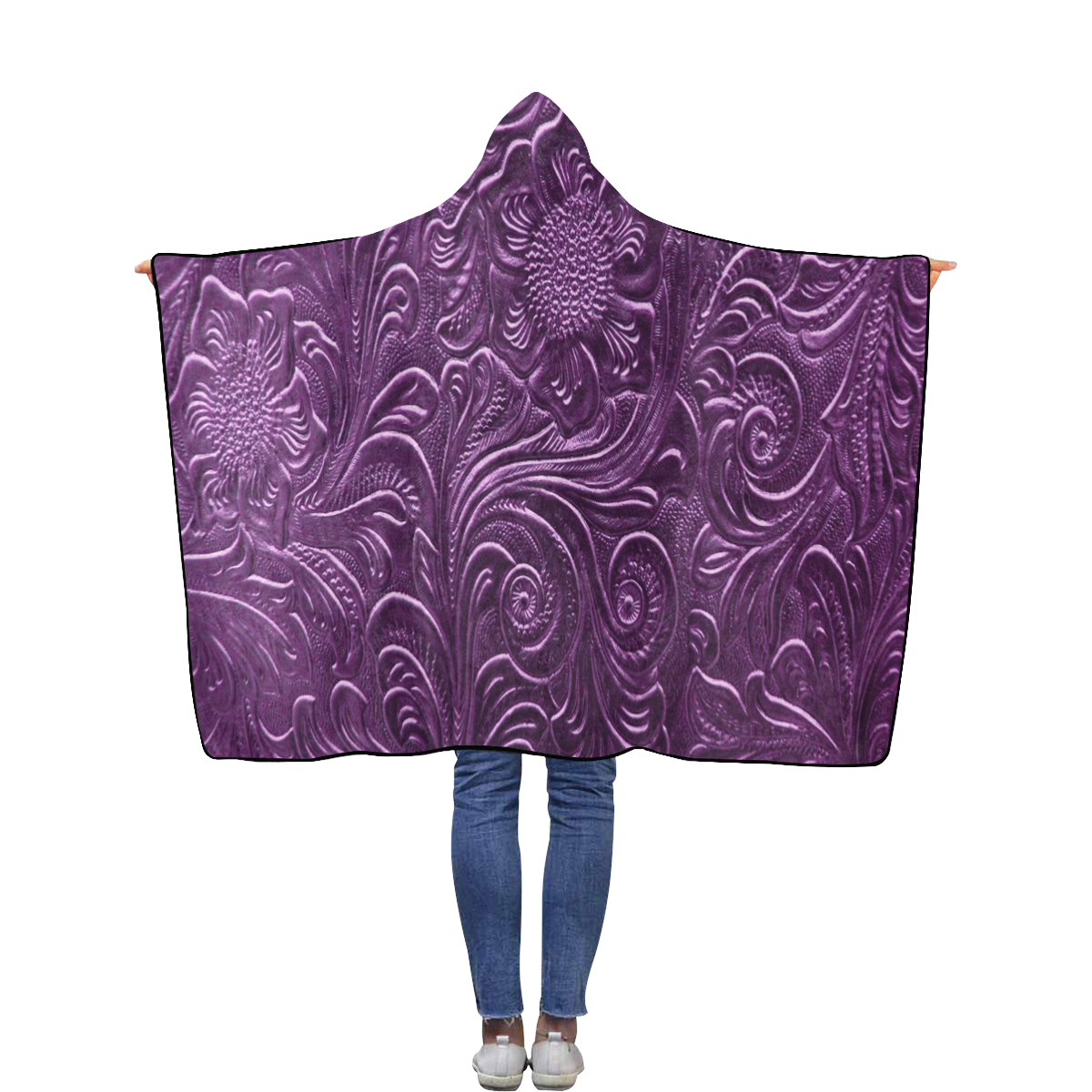 Embossed Purple Flowers Flannel Hooded Blanket 40''x50''