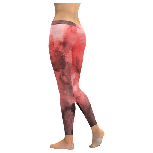Red and Black Watercolour Women's Low Rise Leggings (Invisible Stitch) (Model L05)