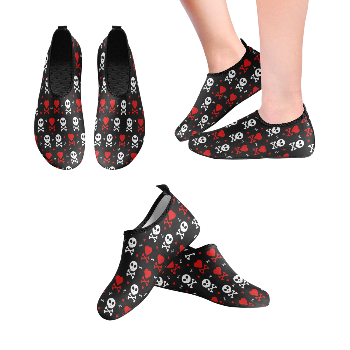 Skull Hearts Women's Slip-On Water Shoes (Model 056)