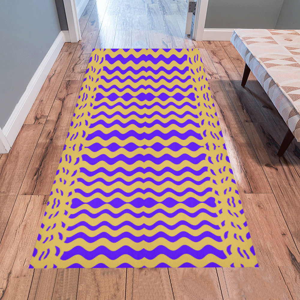 Purple Yellow Modern  Waves Lines Area Rug 7'x3'3''