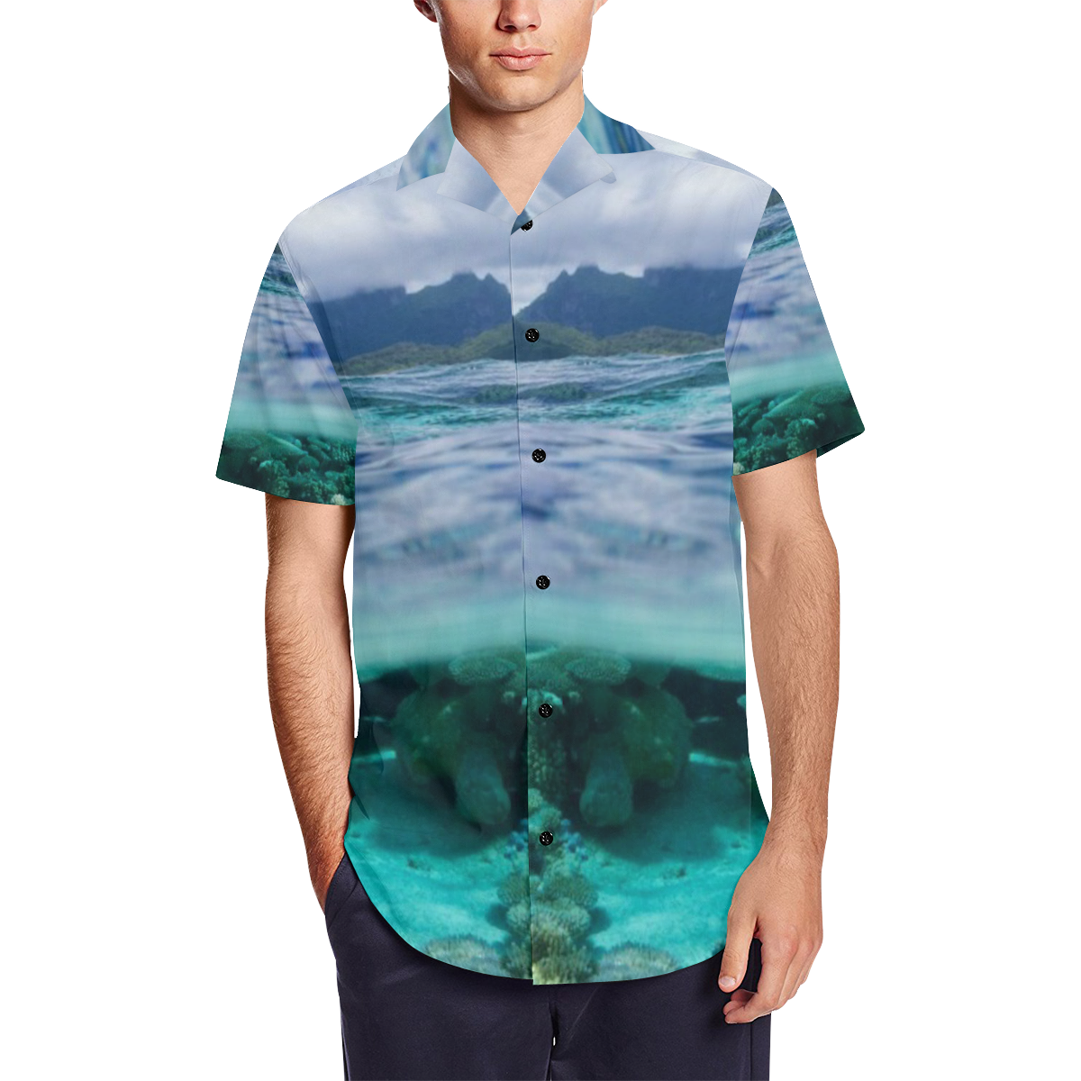beach Men's Short Sleeve Shirt with Lapel Collar (Model T54)