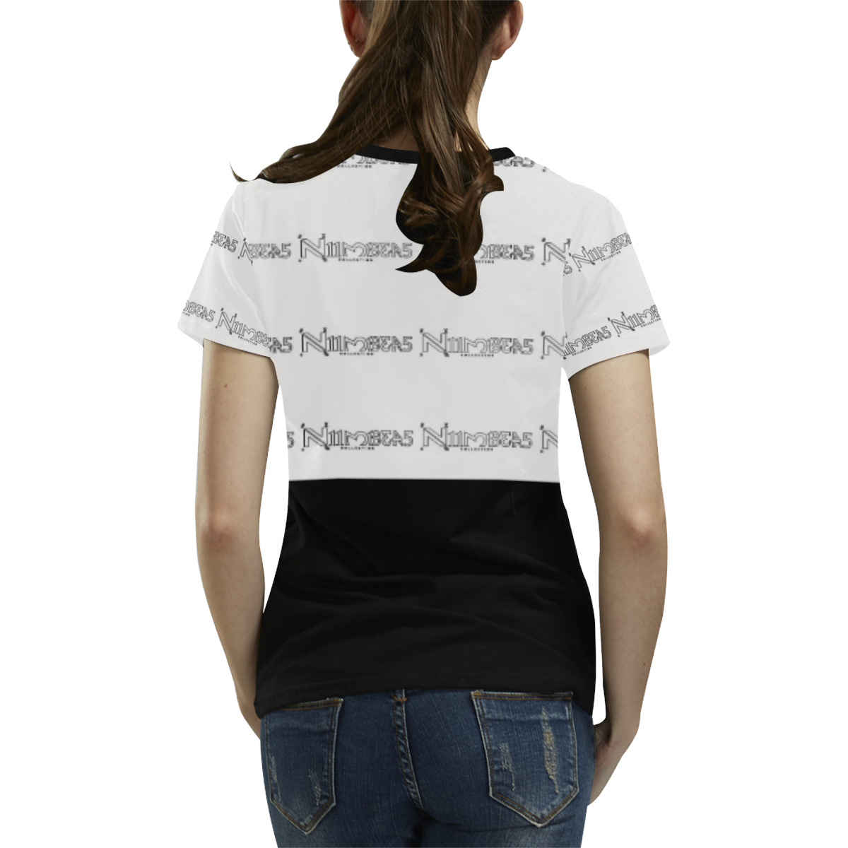 NUMBERS Collection Mini Logos White/Black All Over Print T-Shirt for Women (USA Size) (Model T40)