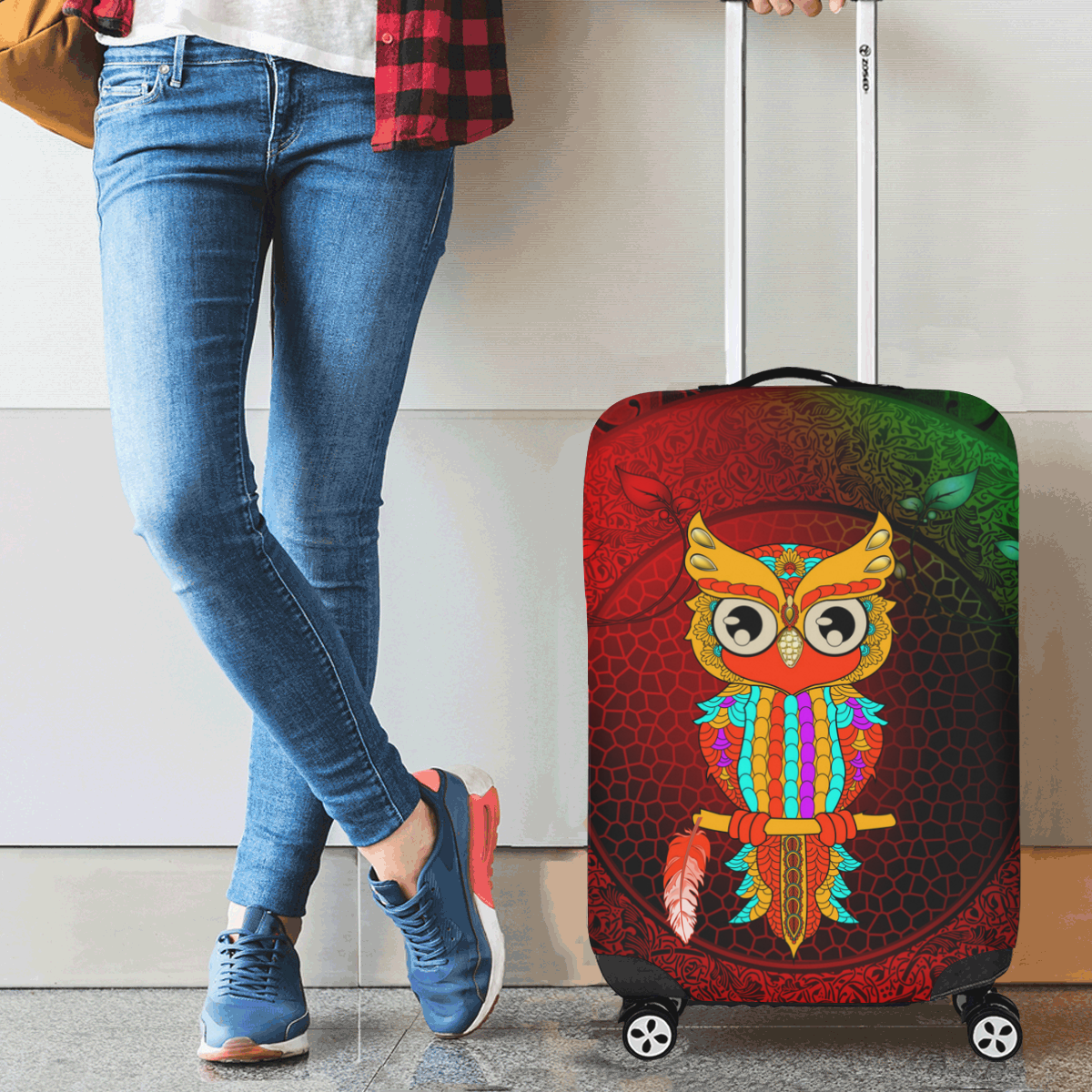 Cute owl, mandala design Luggage Cover/Small 18"-21"