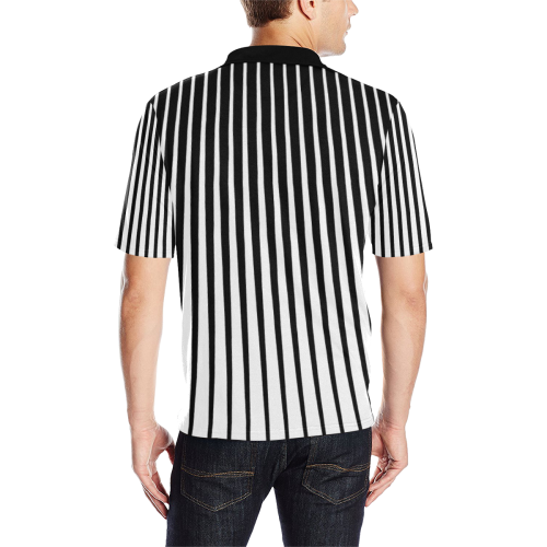 Tapered Black and White Stripes Men's All Over Print Polo Shirt (Model T55)