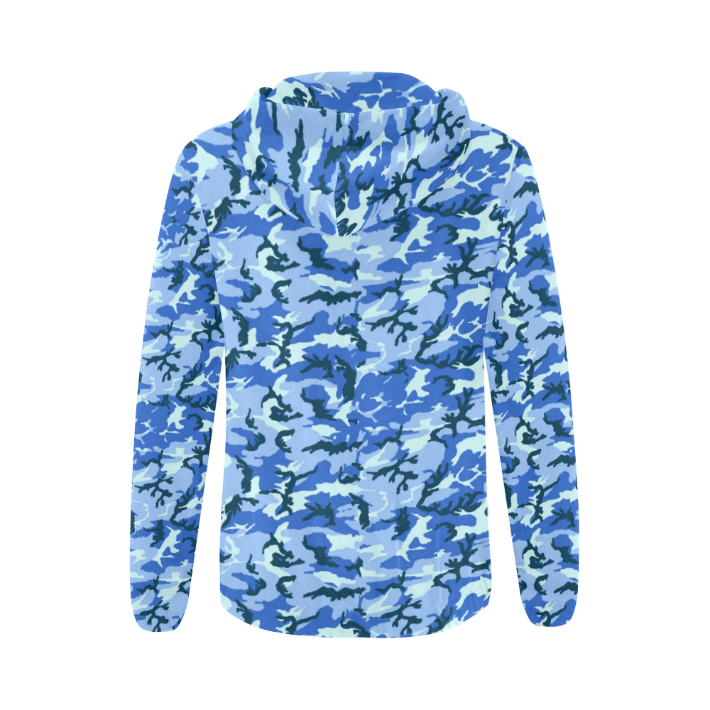 Woodland Blue Camouflage All Over Print Full Zip Hoodie for Women (Model H14)