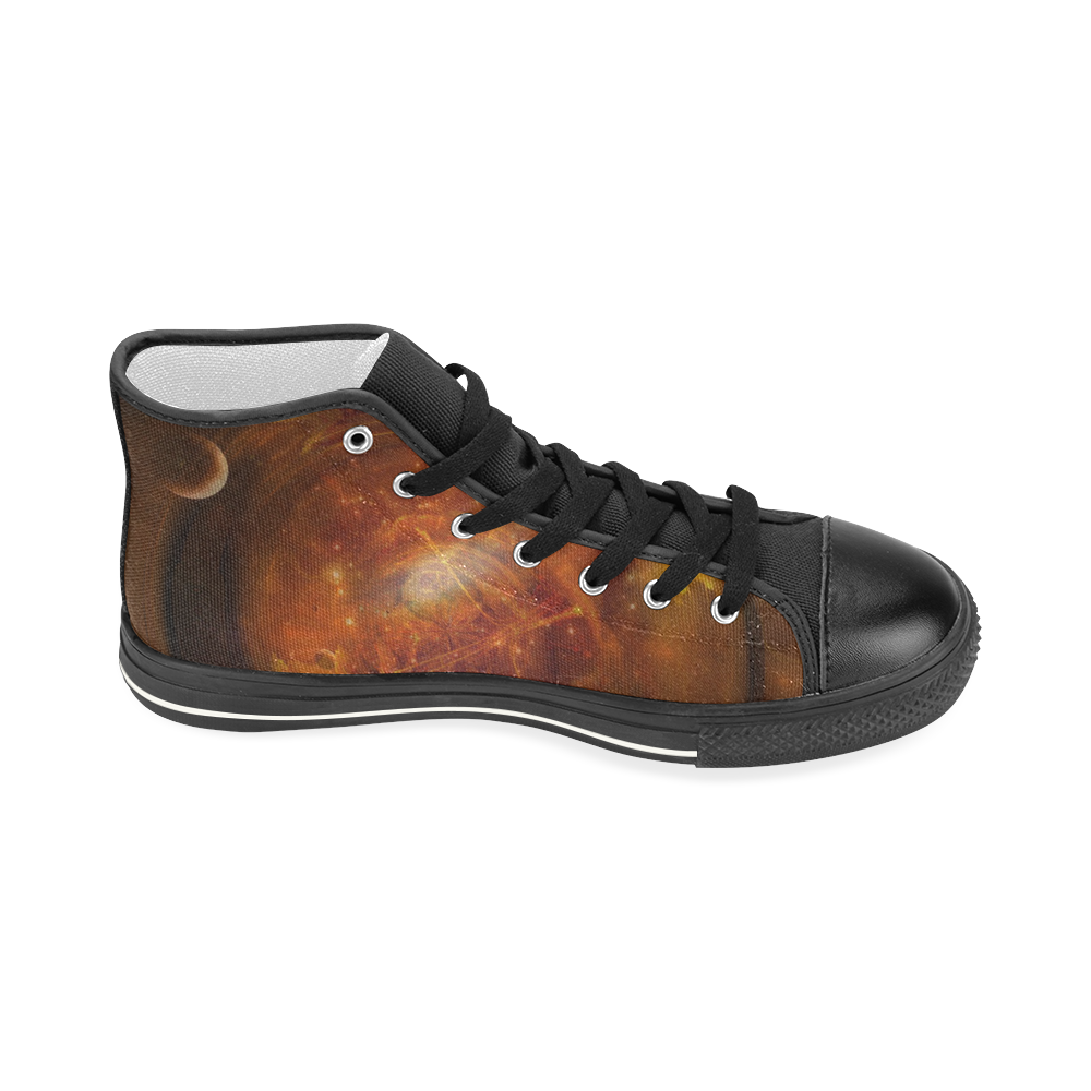 Fractal Feet Gold Abstraction Women's Classic High Top Canvas Shoes (Model 017)