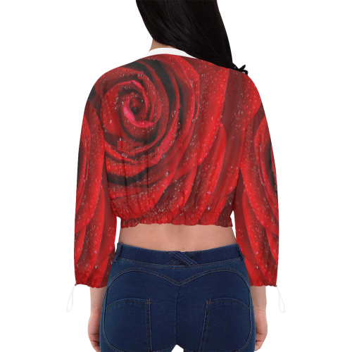 Red rosa Cropped Chiffon Jacket for Women (Model H30)