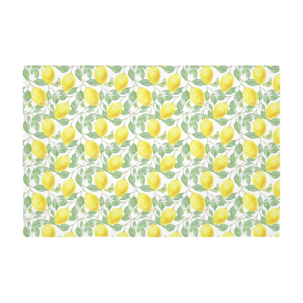 Lemons And Butterfly Cotton Linen Tablecloth 60" x 90"