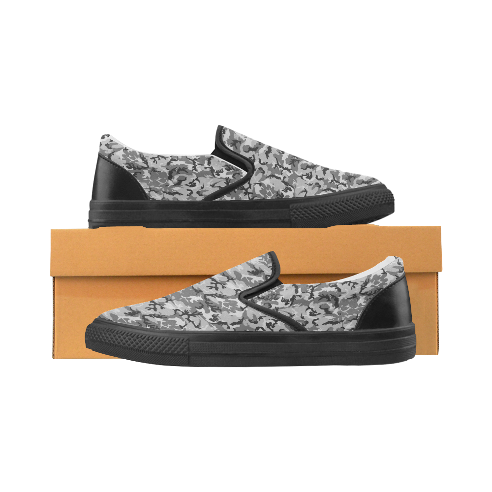 Woodland Urban City Black/Gray Camouflage Men's Unusual Slip-on Canvas Shoes (Model 019)