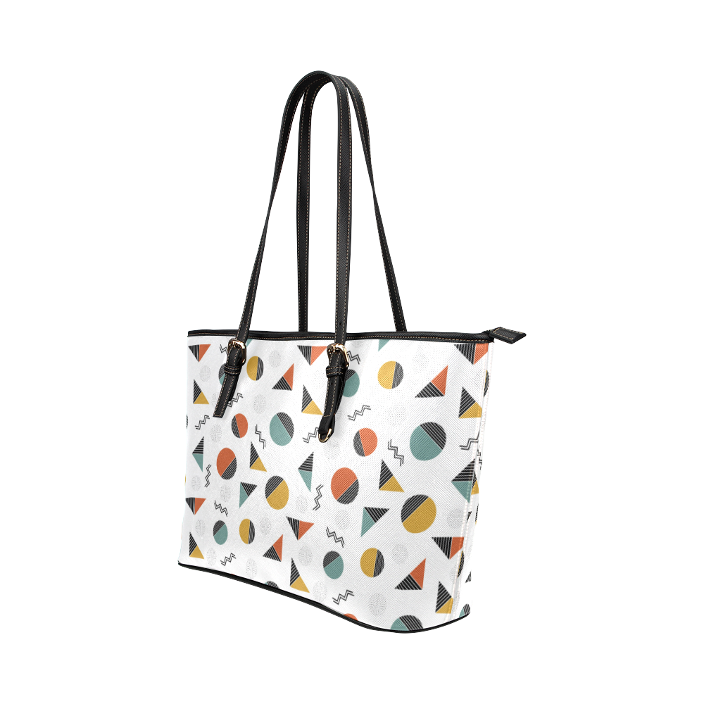Geo Cutting Shapes Leather Tote Bag/Large (Model 1651)