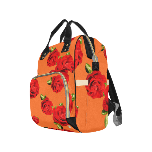 Fairlings Delight's Floral Luxury Collection- Red Rose Multi-Function Diaper Backpack 53086c4 Multi-Function Diaper Backpack/Diaper Bag (Model 1688)