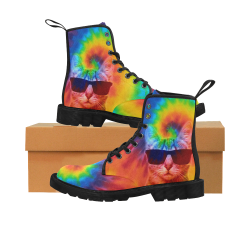 Tie-Dye Cool Cat Martin Boots for Women (Black) (Model 1203H)